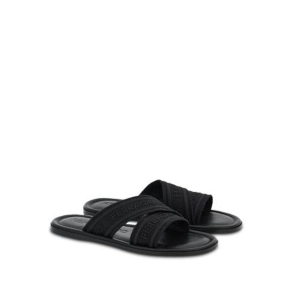 FERRAGAMO Womens Black Asymmetric Strap Laurene Open Slide Sandals Shoes 11